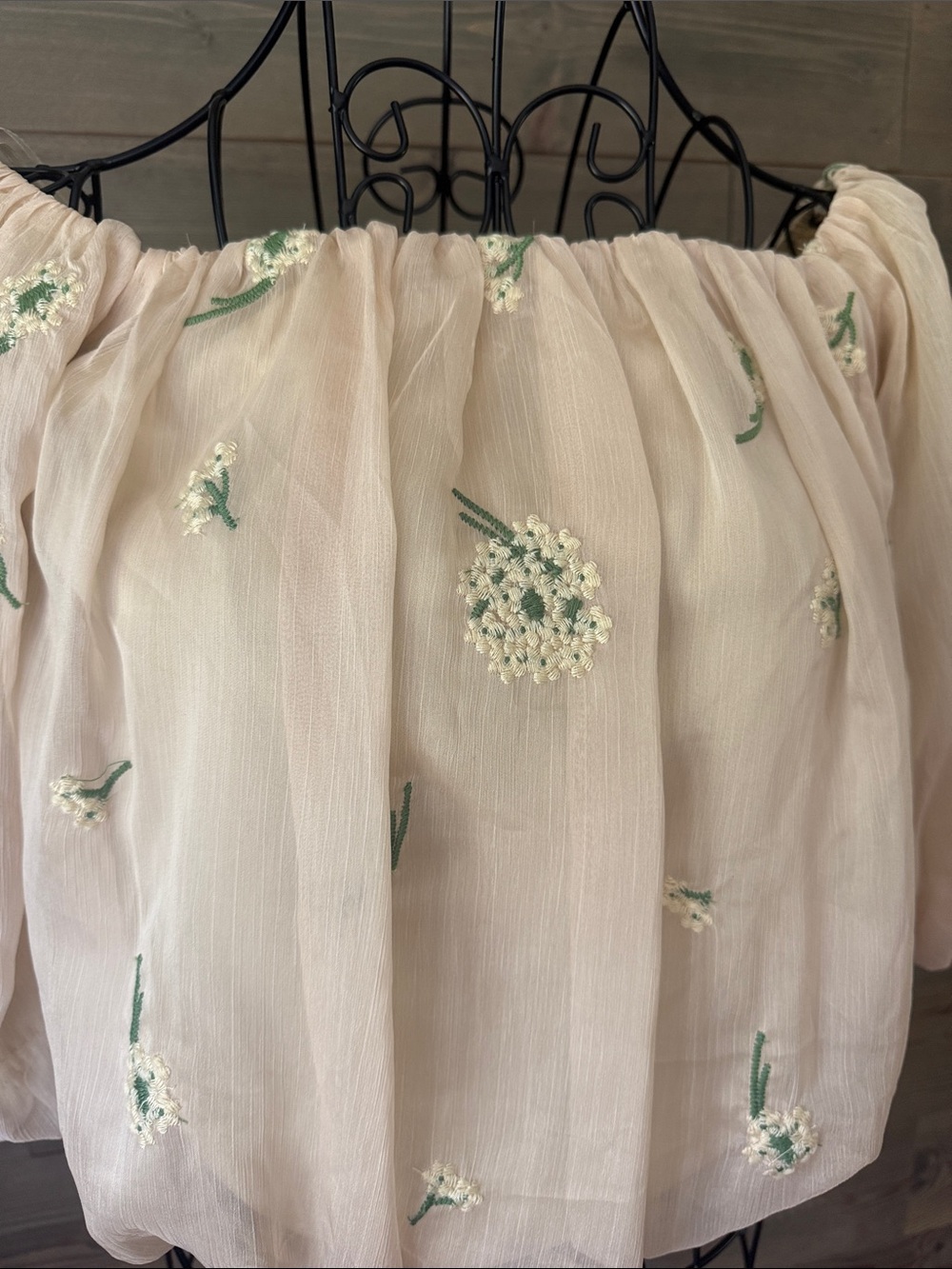 Off-Shoulder Cream Floral Embroidered Women's Top - Picture 2 of 5